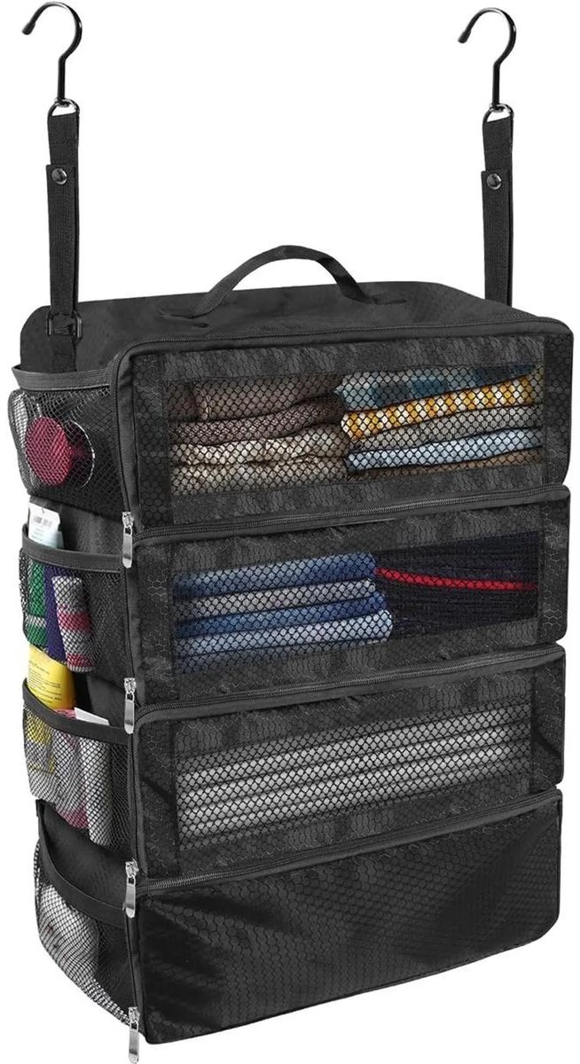 casalora - Hangable Clothes Organizer met grote capaciteit - opvouwbare multifunctionele kledingopbergtas - 4 Opbergkubus kledingkast - voor zakenreizen, kamperen opslag van kleding - Zwart