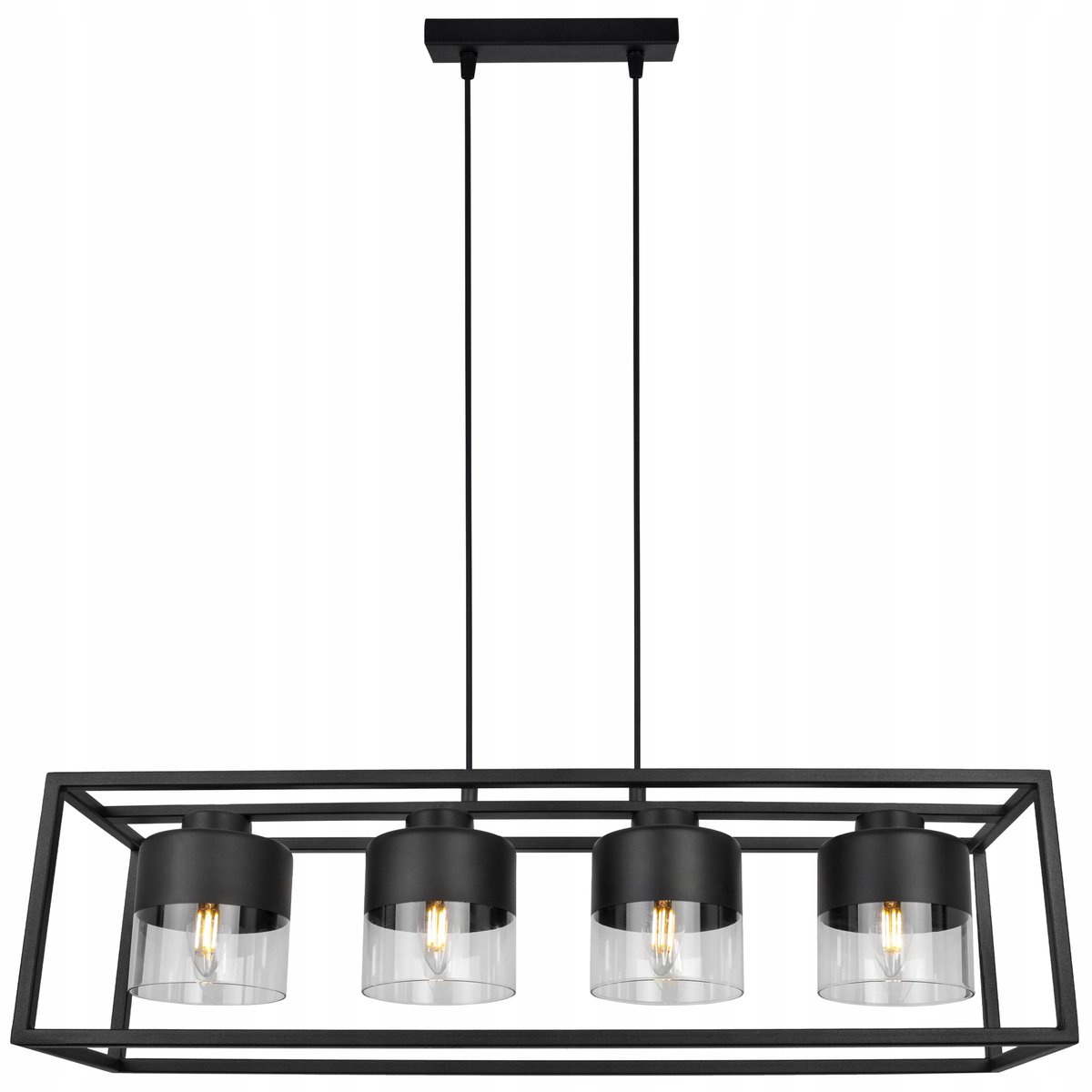 Zwarte hanglamp met glazen kappen, loftstijl, verstelbaar