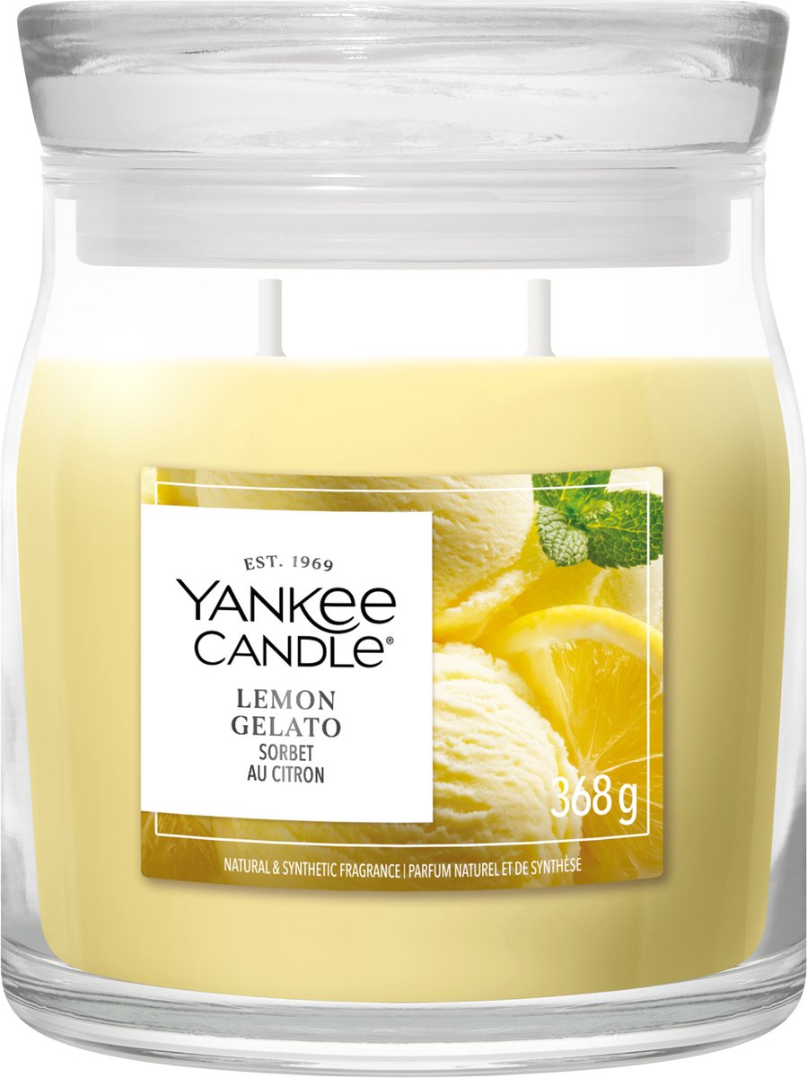 Yankee Candle - Lemon Gelato Medium Geurkaars - 50 branduren - 2 lonten