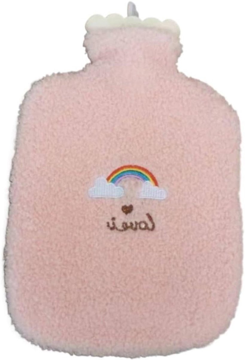 Warmwaterkruik - Watervuller - Comfort Verwarmen - Zachte Pluche Hoes - 18x25cm - Roze