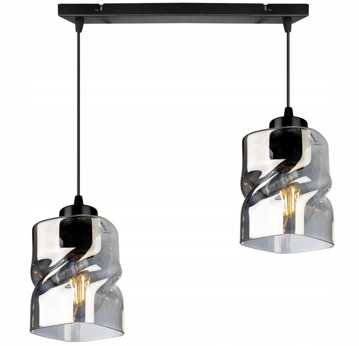 Zwarte hanglamp NIKI met glazen kap, E27, 2 lichtpunten, max. 30cm 87cm