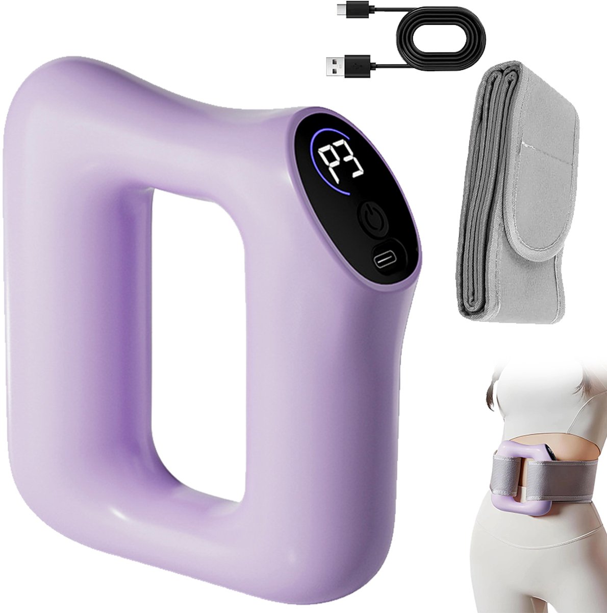 Elektrische rugmassager - Elektrische massagering - Rugmassageband - Taillemassager voor thuis - Vetverbranding voor het hele lichaam, ideaal voor luie mensen - Fasciamassage - Vibratiemotor - 8 standen - 1200mAh - PP + siliconen - Paars