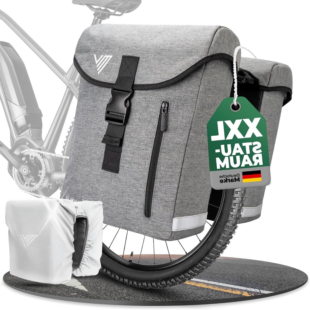 Dubbele Fietstas - Bagagedragertas - Veilig Fietsen - Gemaakt van gerecycled materiaal - 36 liter - Grijs
