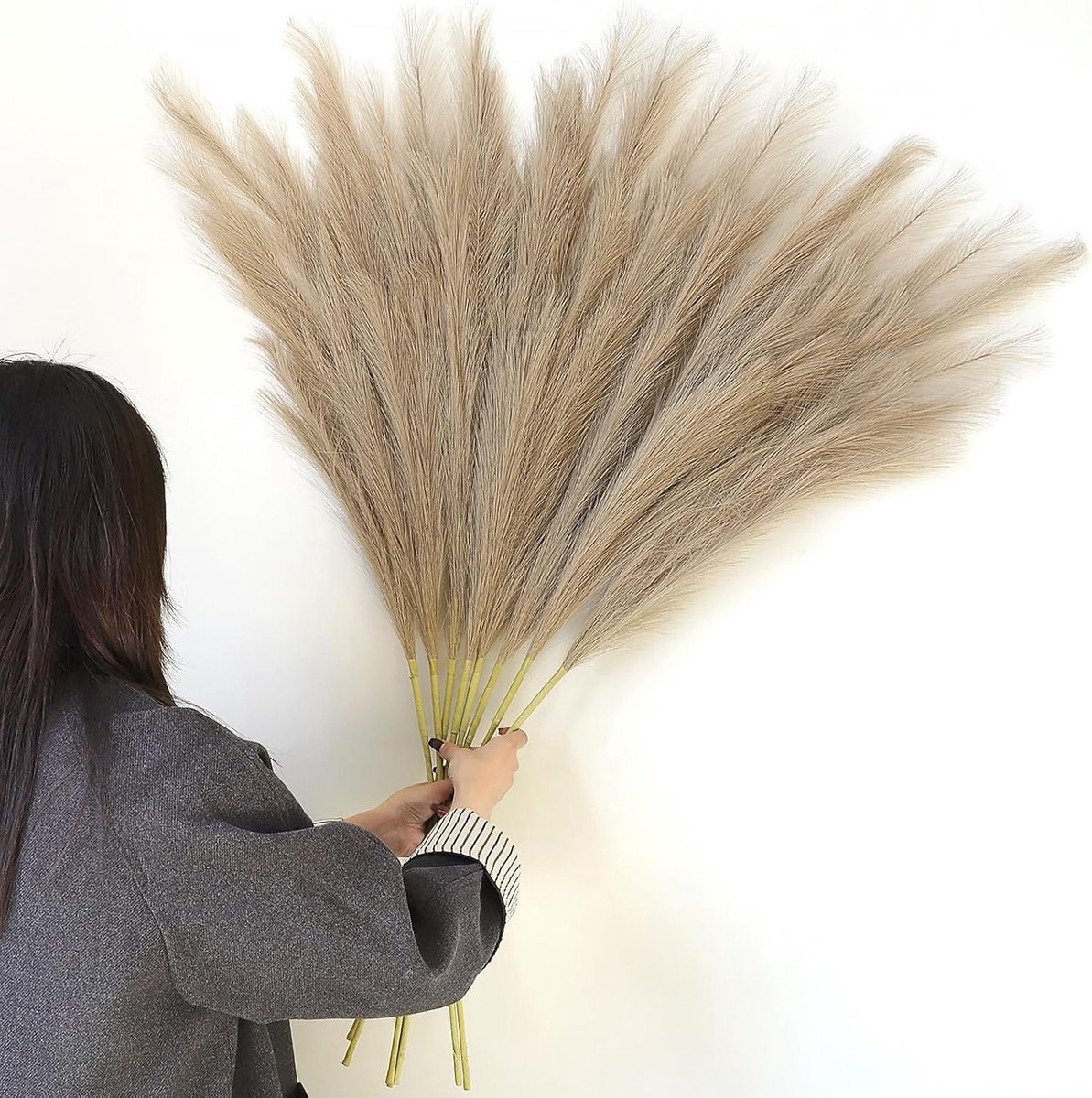 Set van 8 Fluffy Pampas Grassen 113 cm - Kunstgras voor Vaas en Hu decoration - Bruin, Perfect voor Bruiloften en Interieurdecoratie