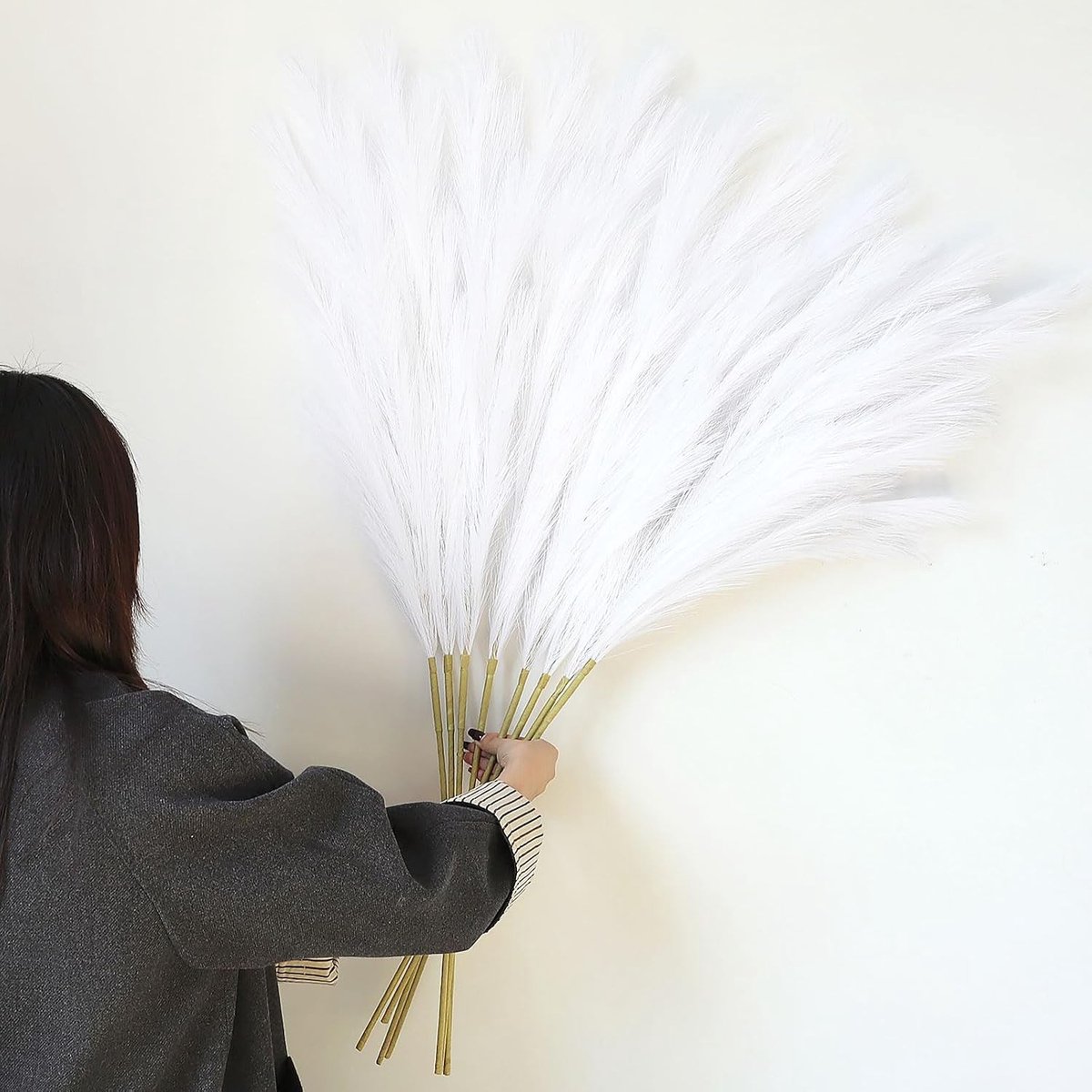Set van 8 Neppampasgras 113 cm - Fluffy Decoratief Gras voor Vaas, Thuis en Bruiloft Versiering (Wit)