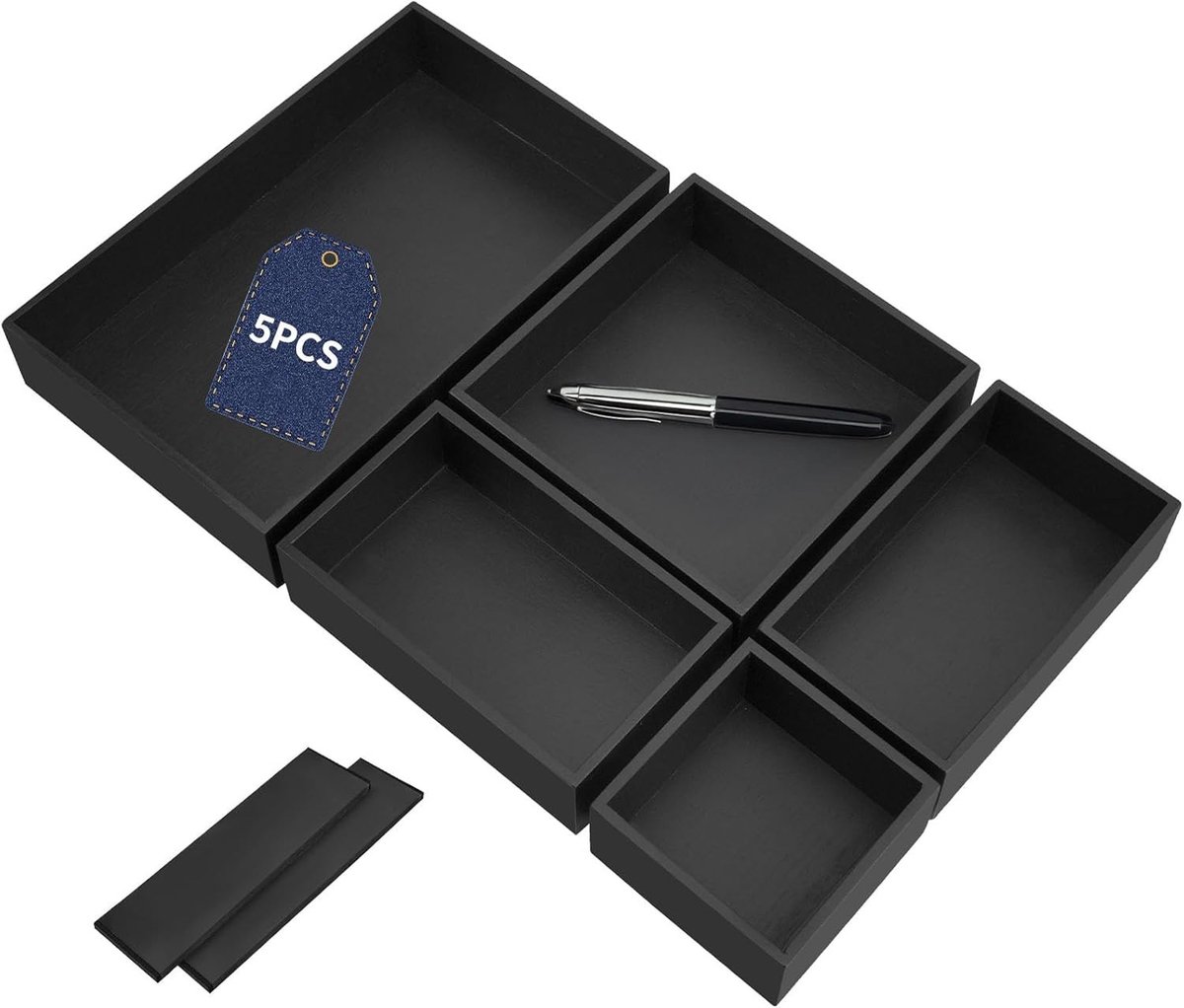 5-delige lade-organizer set van bamboe voor make-up, bestek en opslag in keuken, badkamer en kantoor
