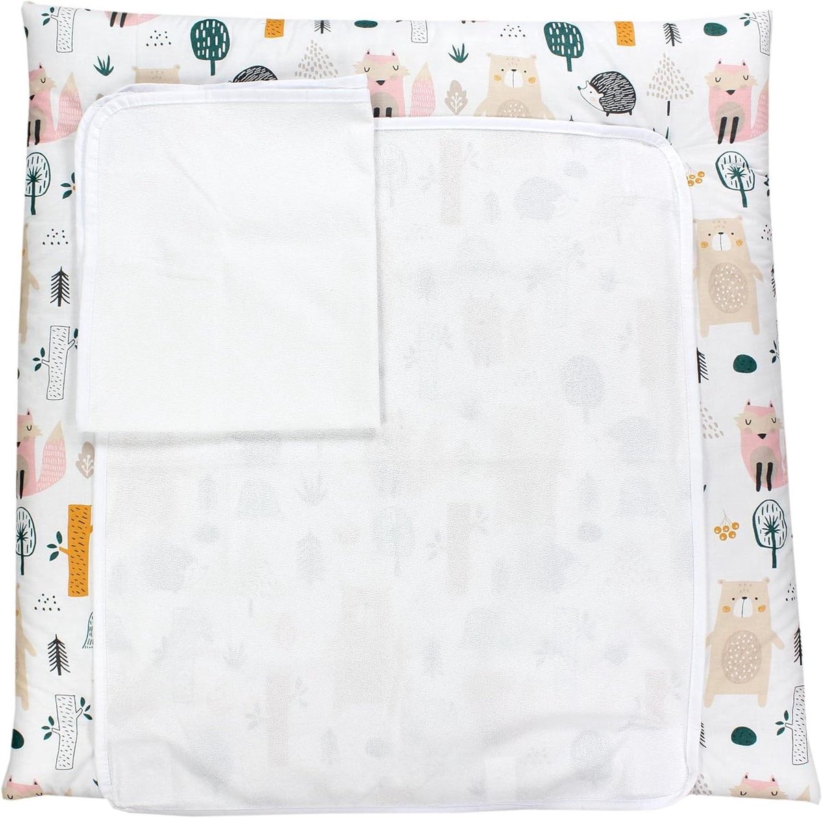 Commode mat - Baby aankleedkussen - Baby verzorgen - Set van 2 hoezen - 75 x 85 cm - Hout/beige