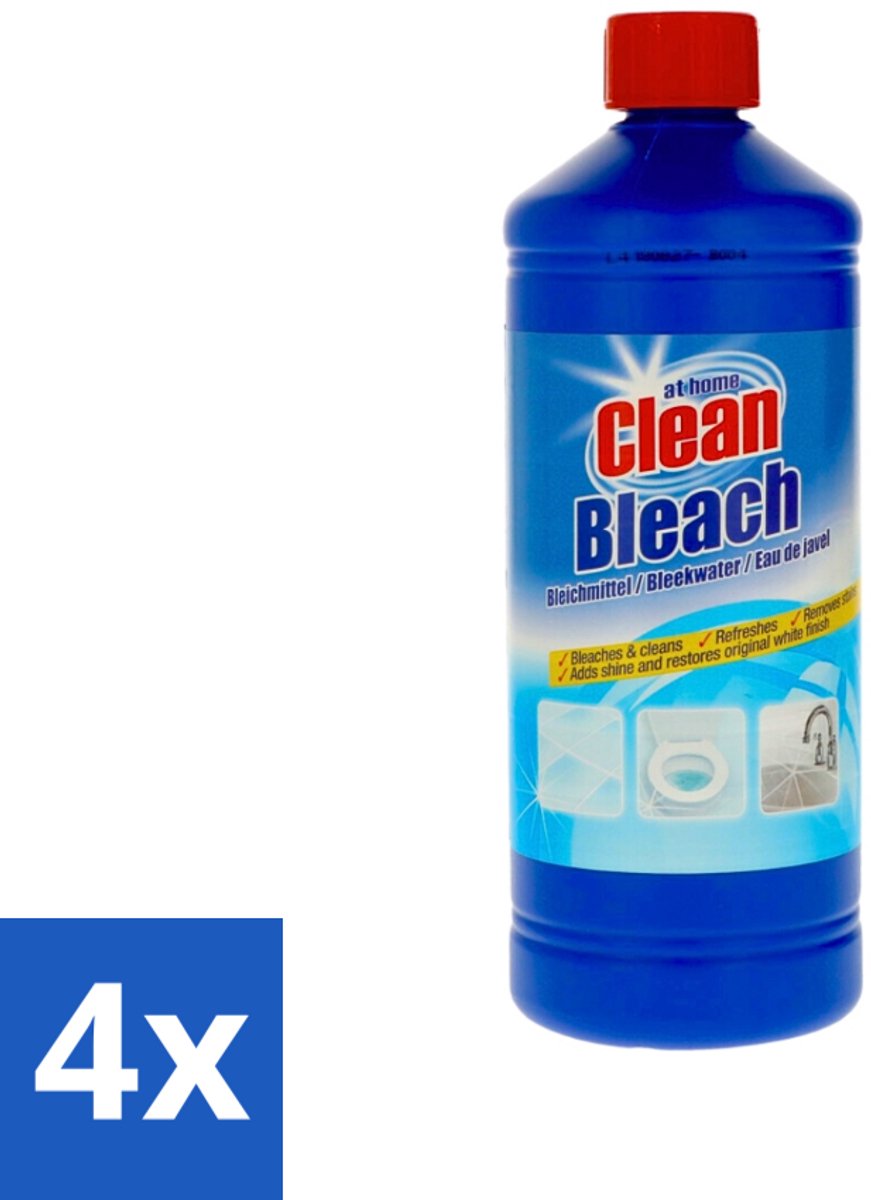 4 x At Home - Clean - Bleekmiddel - Hersteld Oorspronkelijke Wit - 1 L - Bleken - Reinigen - Vlekken Verwijderen - Witte Glans Herstellen - Huishoudelijke Producten