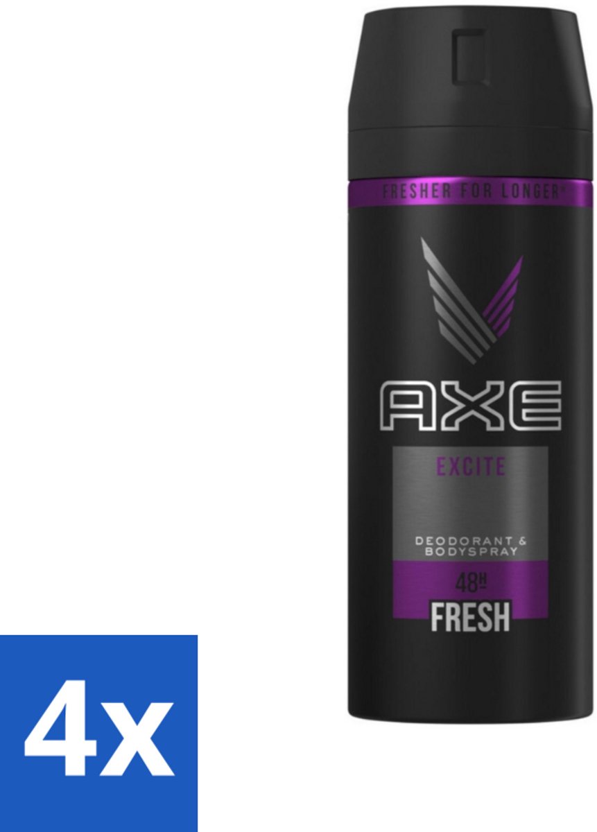 4 x Axe Deodorant Bodyspray Excite 150 ml - Axe Excite - Deodorant Spray - Lichaamsgeur Bescherming - Onweerstaanbare Geur - Langdurige Geur