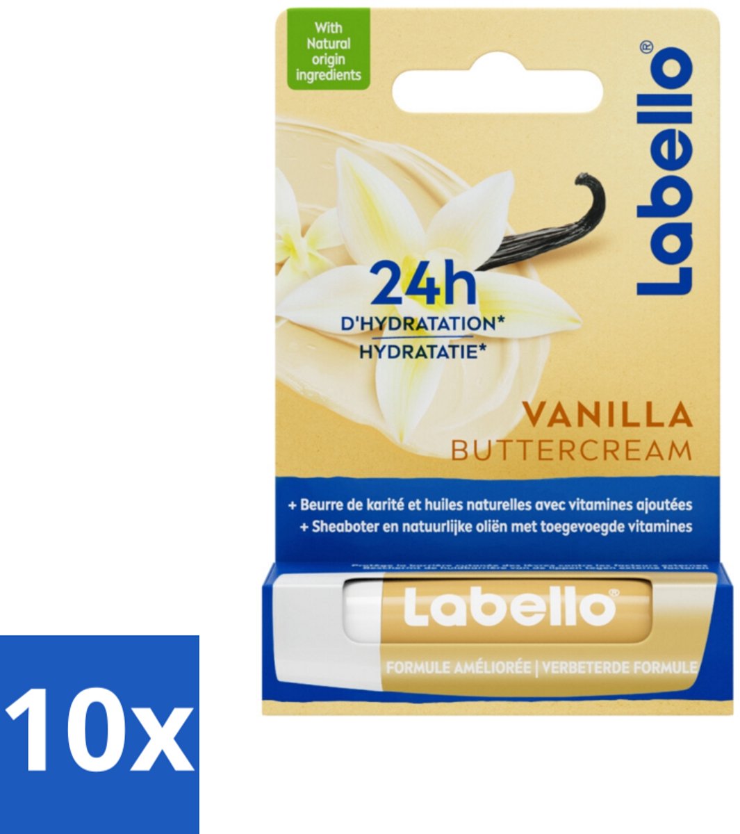 10 x Labello Lippenbalsem Vanilla Buttercream 4.8 gr - Lippenbalsem - Vanille - Hydratatie - Sheaboter - Lippen Verzorging