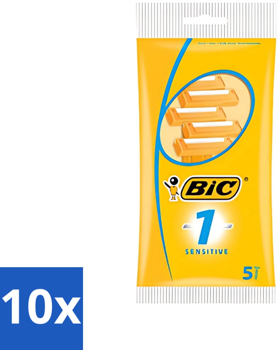 10 x Bic - Scheermesjes - Sensitive - Enkel Mesje - Wegwerpmesjes - 5 Scheermesjes - Scheermesje - Wegwerpscheermesje - Gevoelige Huid - Roestvrij Staal - Polymerische Bekleding