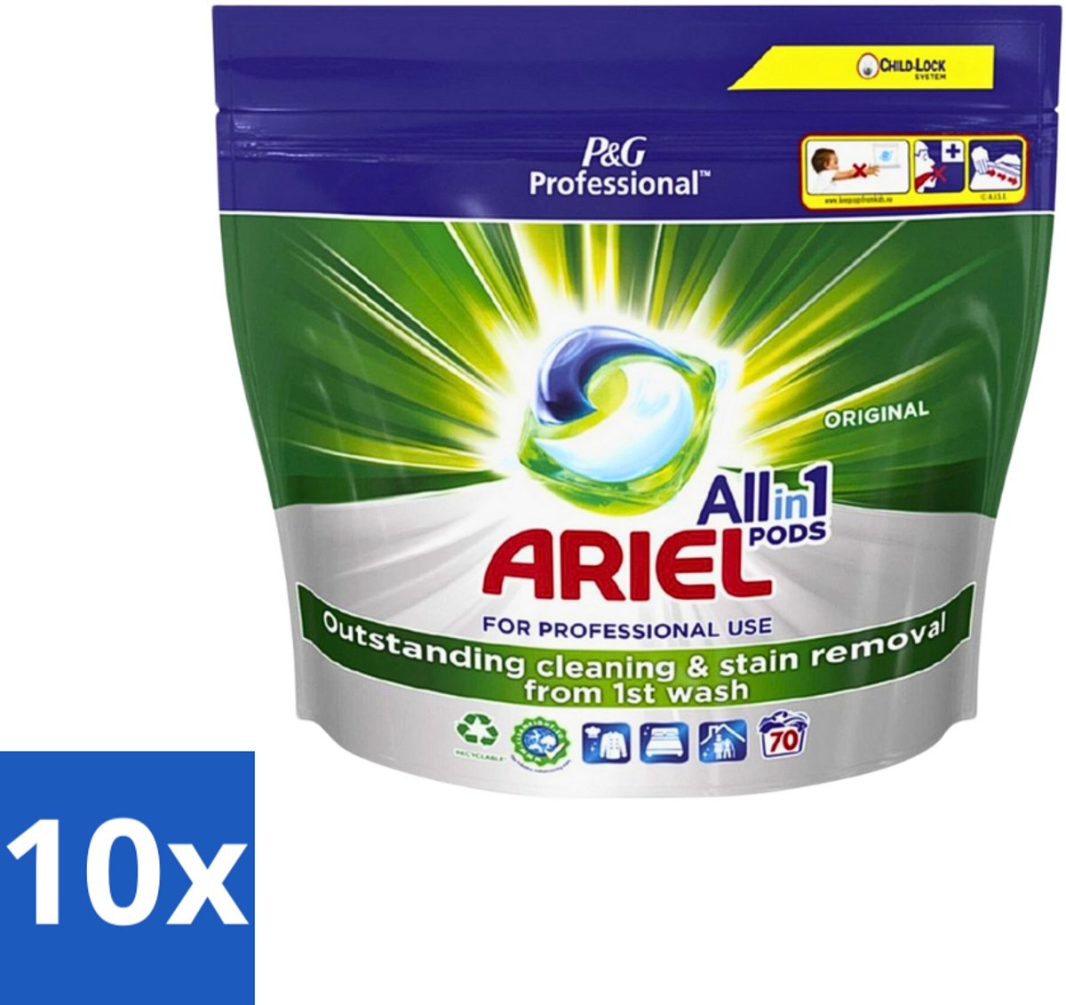 10 x Ariel - Original - All-In-1 Wasmiddel Pods - Krachtige Vlekverwijdering - 70 Wasbeurten - Wasmiddel - Vlekverwijdering - Wasmachine - Wasbeurt - Krachtige Reiniging