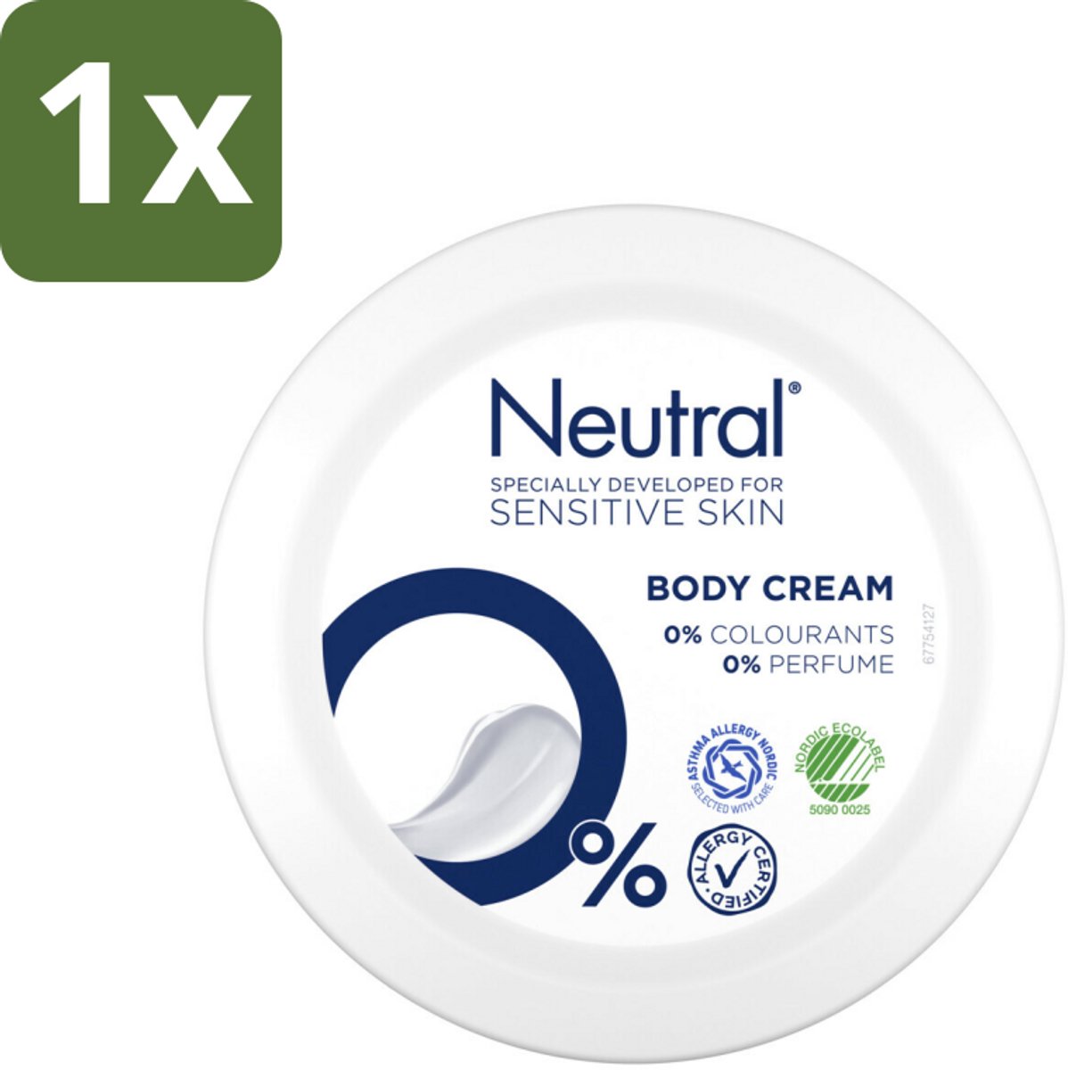 1 x Neutral Bodycrème Parfumvrije 250 ml - Gevoelige Huid - Parfumvrije Crème - 0% Kleurstof - 0% Parfum - Hydraterende Crème