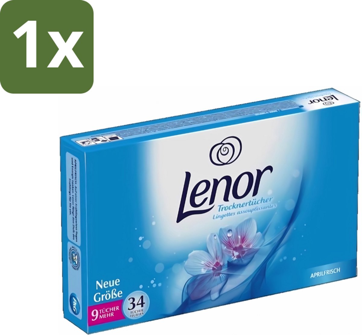 1 x Lenor - Droogtrommeldoekjes - Aprilfris - Textielverfrisser - 34 Doekjes - Droogtrommeldoekjes - Wasdoekjes - Textielverfrisser - Frisheid - Statische Elektriciteit
