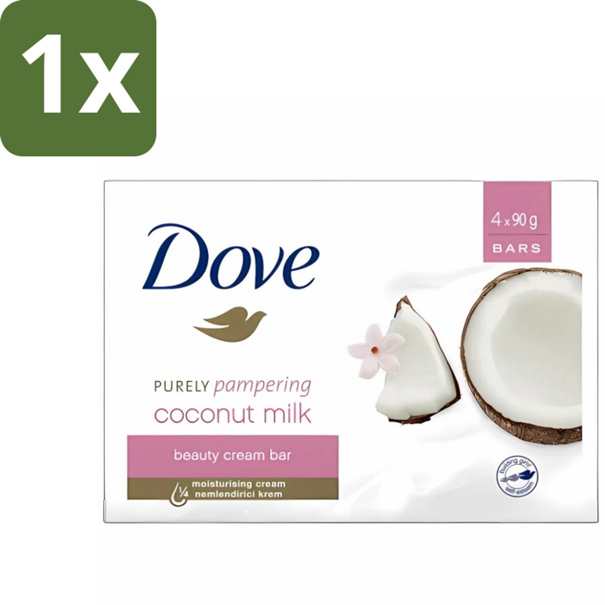 1 x Dove - Zeep - Purely Pampering - Kokos - Zacht en verzorgend - 4 x 100 g - Zeep - Kokos - Jasmijn - Was - Handen