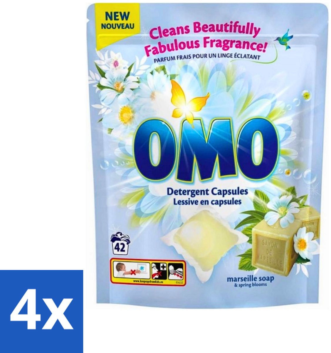 Omo - Wascapsules - Marseille zeep & Lentebloesem - Krachtige geur - 42 Capsules - Voordeelverpakking - 4 stuks