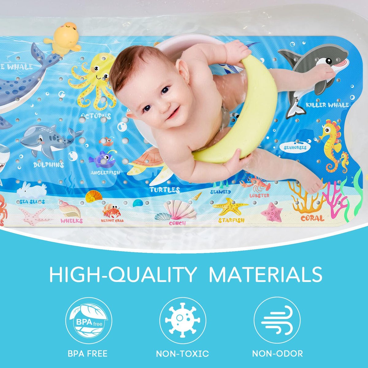 SHUCHING Zeedieren badmat antislip voor kinderen, 100 x 40 cm extra lange baby badkuip mat antislip, kinderen - ShopVlot