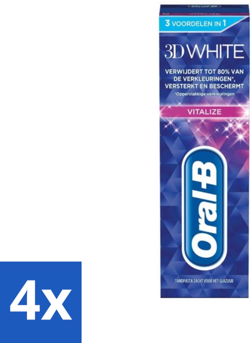 4 x Oral-B - 3D White Vitalize - Tandpasta - Whitening - 75 ml - Tandpasta Whitening - Tanden Versterken - Glazuur Beschermen - Tanden Reinigen - Mondgezondheid