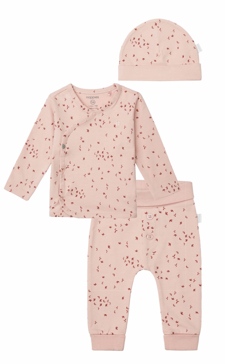 Noppies - Kledingset - 3 delig - Broek Nicea Rose Smoke - Shirt nantes - Muts Navar - Maat 62