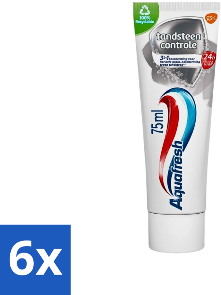 6 x Aquafresh Tandpasta Tandsteen Controle Frisse Adem 75 ml - Tandsteen Controle - Tandpasta - Tandplak Verwijderen - Bescherming Tegen Tandsteen - Gezond Tandvlees