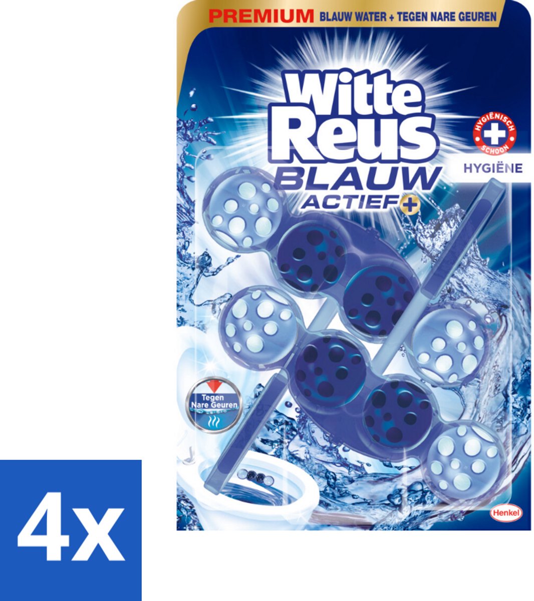 4 x Witte Reus Toiletblok Blauw Actief Hygiëne 2 stuks per verpakking - Toiletblok - Hygiëne - Reinigend Schuim - Blauw Water - Kalkaanslag