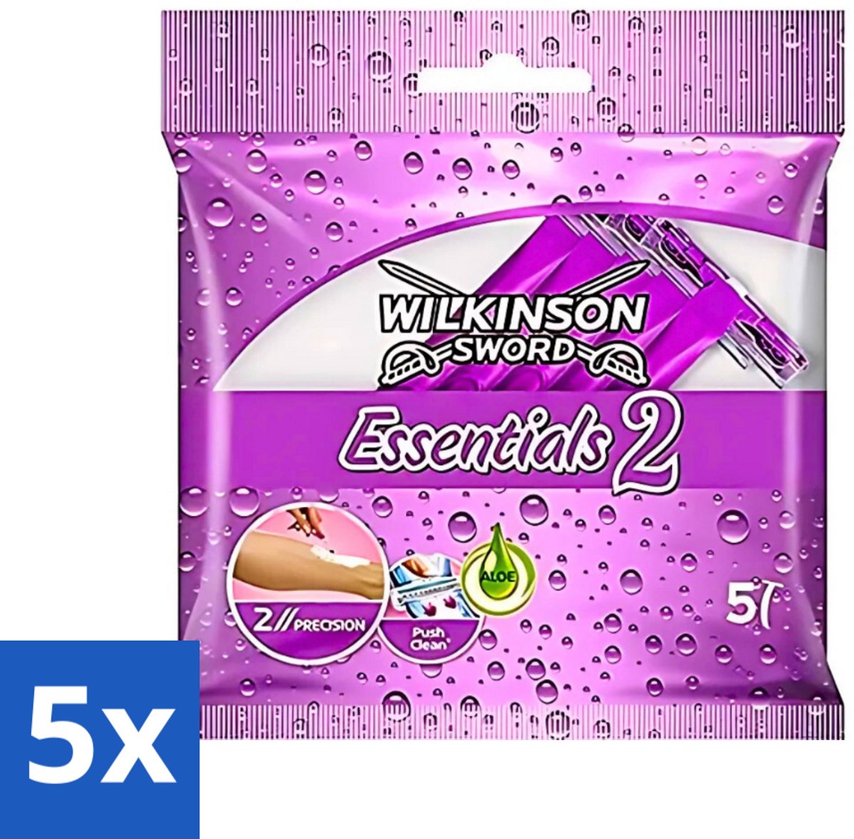 Wilkinson - Wegwerpscheermesjes Essentials 2 - Voor Dames - Antislip Greep - 5 scheermesjes - Bulkverpakking - 5 stuks