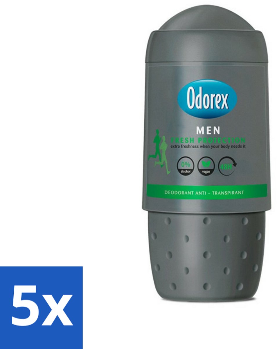 5 x Odorex Deodorant Roller For Men Fresh Protection 50 ml - Mannelijke Deodorant - Deodorant Roll-on - Frisheid Voor Mannen - Zweetbescherming - Langdurige Frisheid