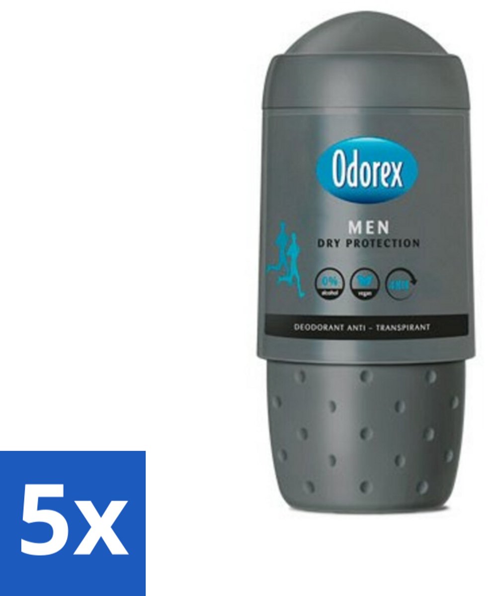 5 x Odorex Deodorant Roller For Men Dry Protection 50 ml - Mannelijke Deodorant - Anti-transpiratie - Zweetbescherming - Alcoholvrije Deodorant - Droge Oksels