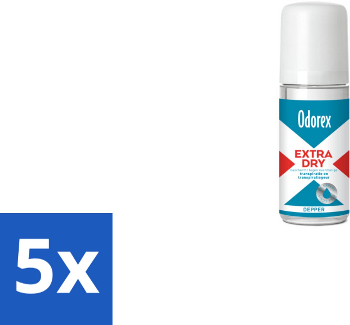 5 x Odorex Depper - Deodorant Roller - Extra Dry - Krachtige Bescherming - 50 ml - Voordeelverpakking - 5 stuks