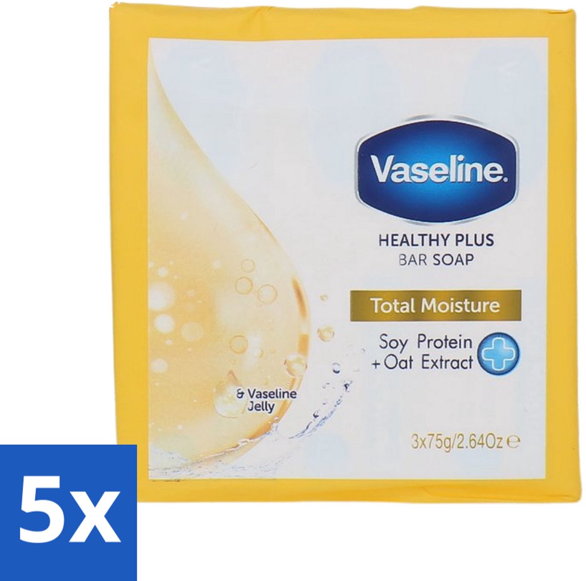 5 x Vaseline - Total Moisture - Zeeptablet - Healthy Plus - 3x75 g - Zeep - Huidverzorging - Hydratatie - Dagelijks Gebruik - Gezond Huidgevoel