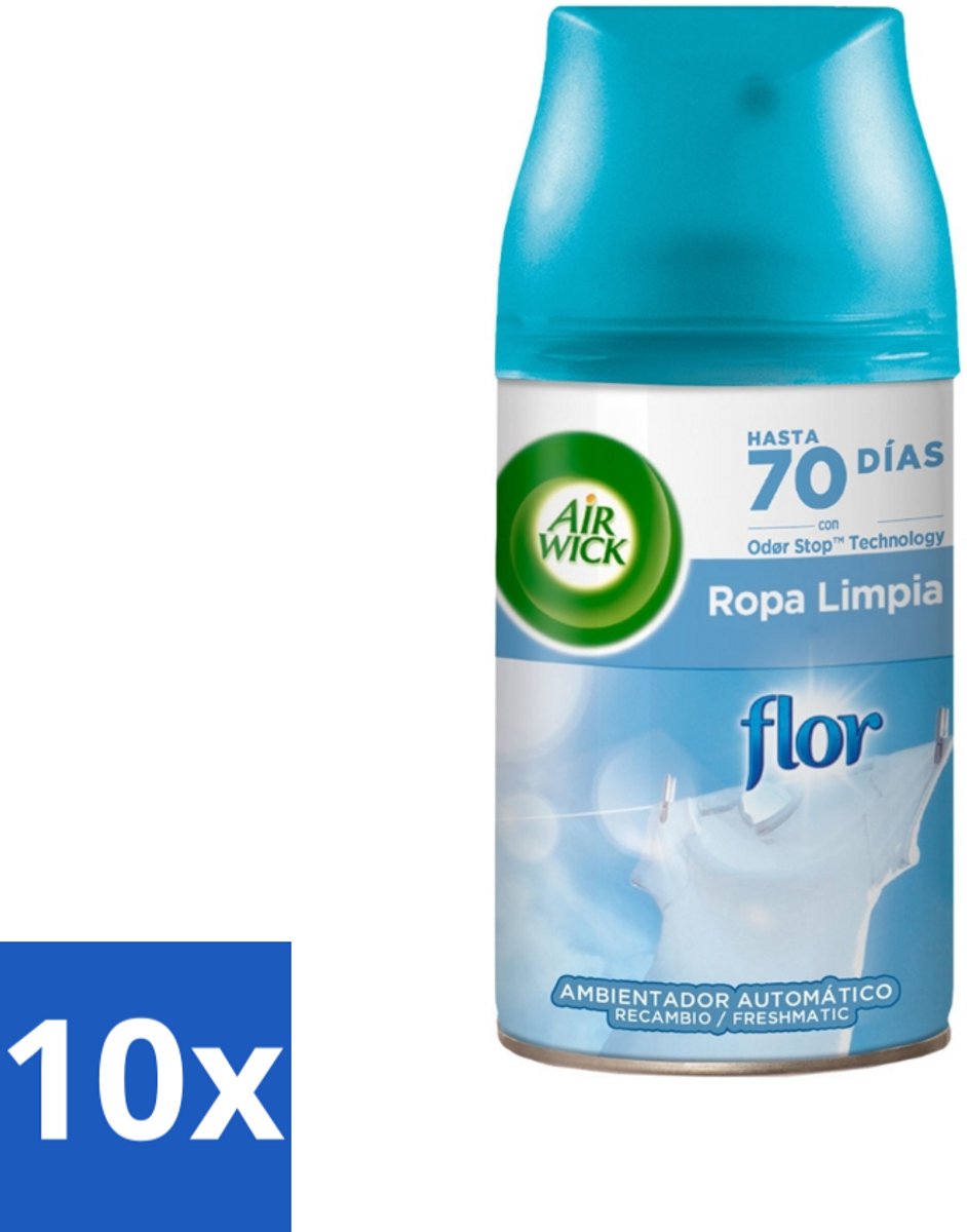 10 x Air Wick - Luchtverfrisser Navulling - Bloem & Fris - Automatische Spray - 250 ml - Luchtverfrisser - Bloemige Geur - Automatische Geurverspreiding - Geurneutralisatie - 24/7 Geurstop