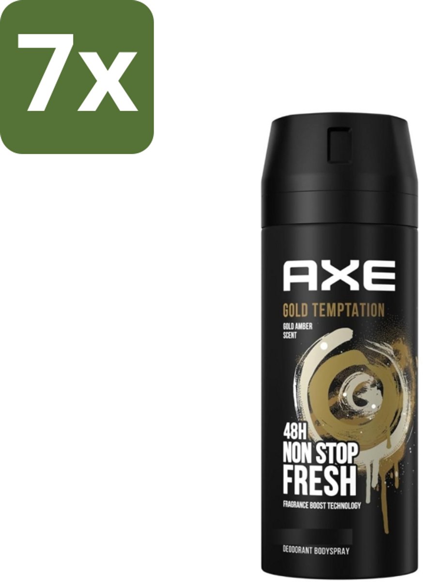 7 x Axe - Deodorant Bodyspray - 48hrs Non Stop Fresh - Gold Temptation - Gold Amber - 150 ml - Deodorant Bodyspray - Frisheid - Geur - Citrus - Kruiden