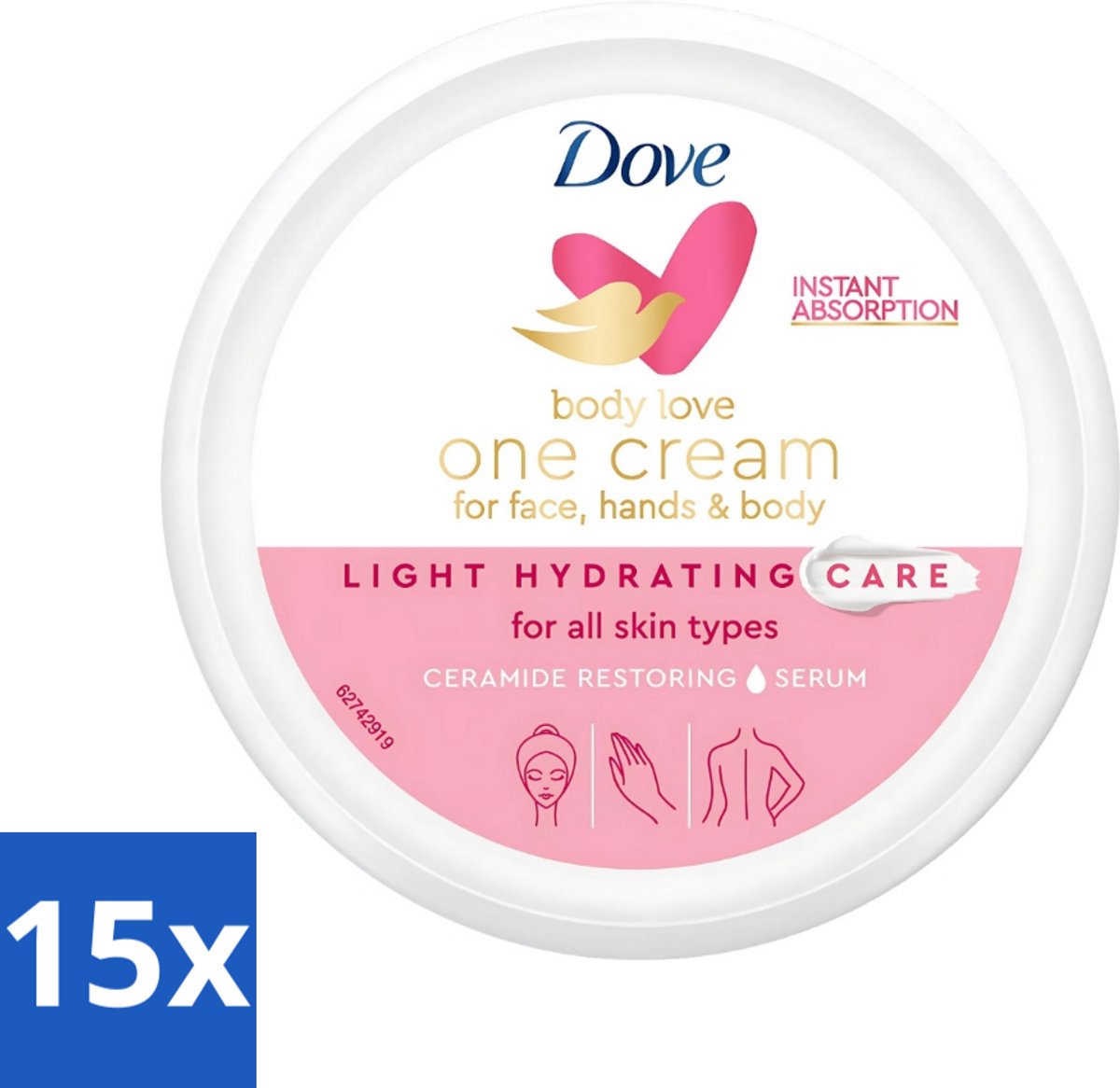 15 x Dove - Body Love - One Cream - Hydraterend en voedend - 250 ml - Hydratatie - Voeding - Huidzorg - Ceramide - Huidbarrière