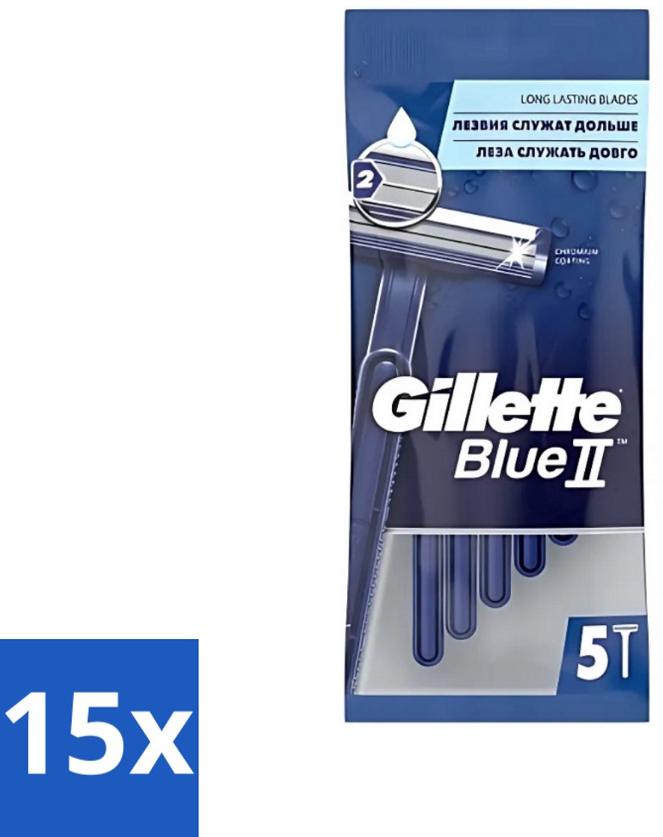 Gillette - Blue II - Wegwerpscheermesjes - Precisie & Comfort - 5 Scheermesjes - Bulkverpakking - 15 stuks