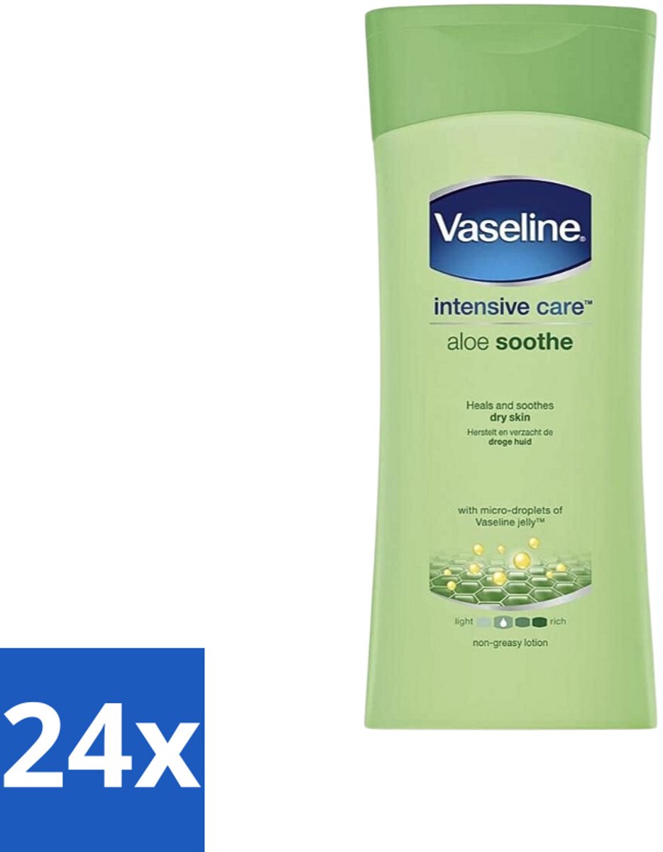 24 x Vaseline - Aloe Soothe - Bodylotion - Verzachtend - 200 ml - Bodylotion - Aloë Vera - Droge Huid - Gevoelige Huid - Hydratatie