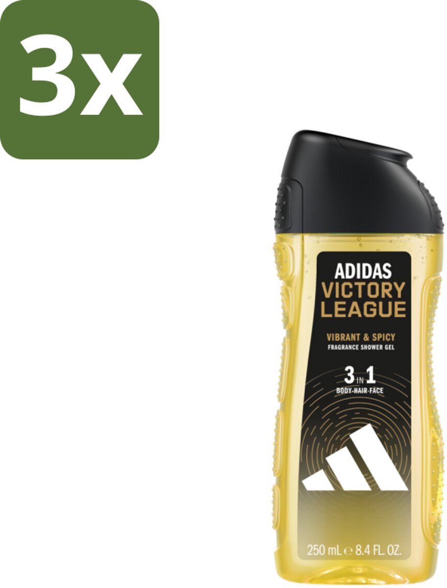 3 x Adidas Shower Gel Victory League 250 ml - Douchegel - 3-in-1 - Lichaam - Gezicht - Haar