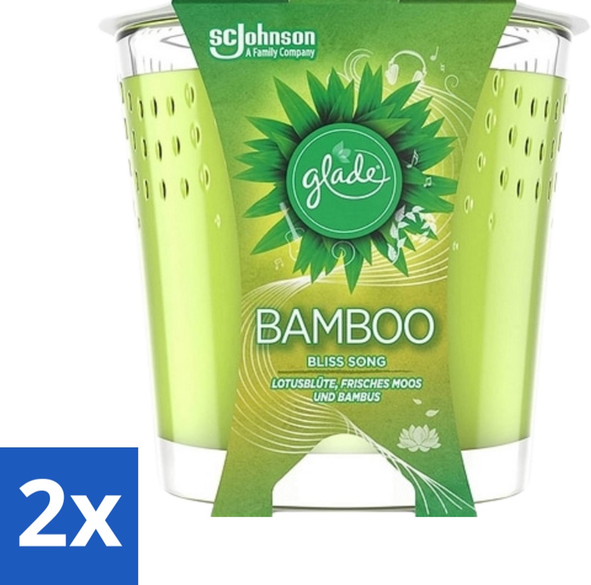 2 x Glade - Geurkaars - Bamboo Bliss Song - Frisse Geur & Relaxatie - 129 g - Bamboo Geur - Rustgevende Geur - Natuurlijke Geur - Ontspanning - Sfeer