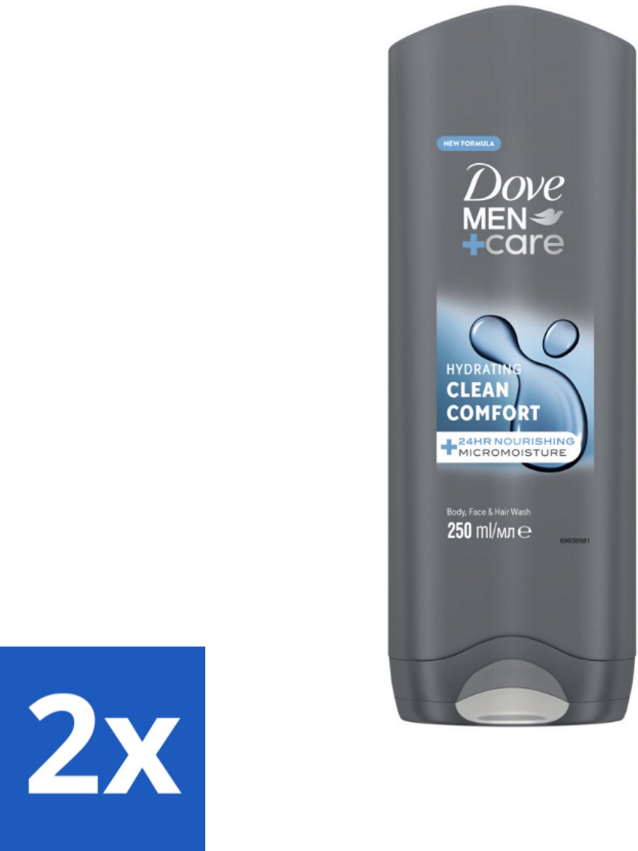 2 x Dove Douchegel Men+ Care Clean Comfort 250 ml - Douchegel - Fris - Energieke Geur - Hydraterende Douchegel - Zachte Huid