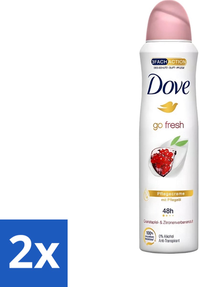 2 x Dove - Deodorant - Go Fresh Granaatappel - Frisse en fruitige geur - 150 ml - Dove Go Fresh - Granaatappel - Anti-transpirant Spray - Frisheid - Huidverzorging