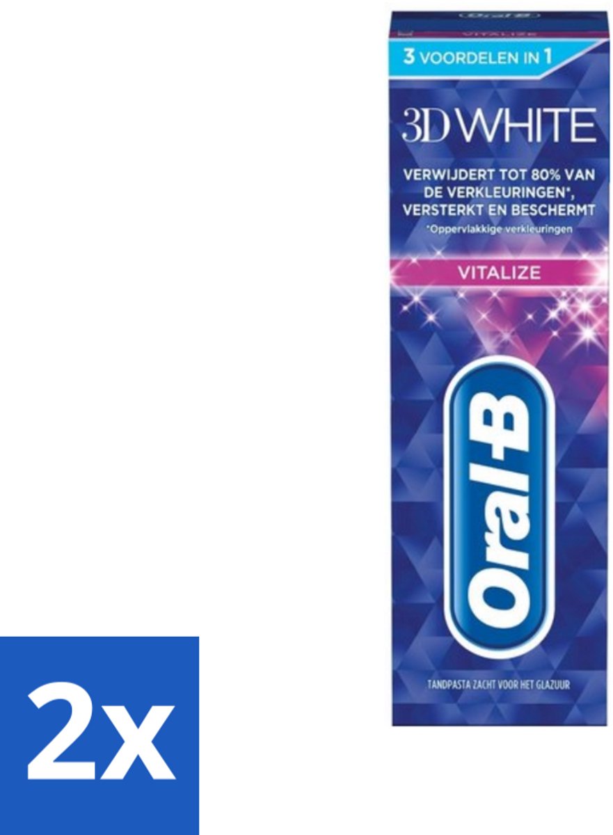 2 x Oral-B - 3D White Vitalize - Tandpasta - Whitening - 75 ml - Tandpasta Whitening - Tanden Versterken - Glazuur Beschermen - Tanden Reinigen - Mondgezondheid