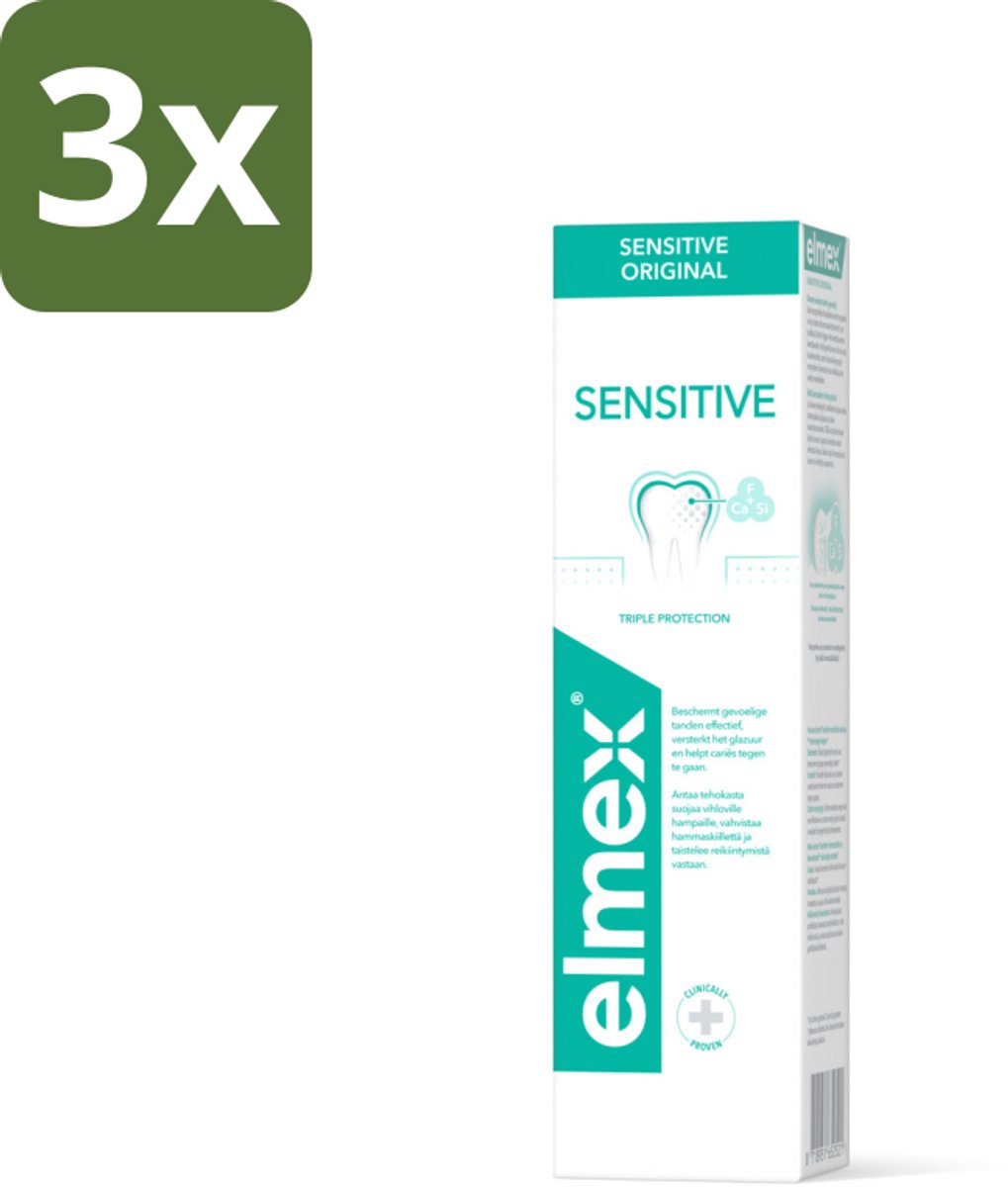 3 x Elmex Tandpasta Sensitive Original 75 ml - Gevoelige Tanden - Tandpasta - Aminfluoride - Cariës - Tandgevoeligheid