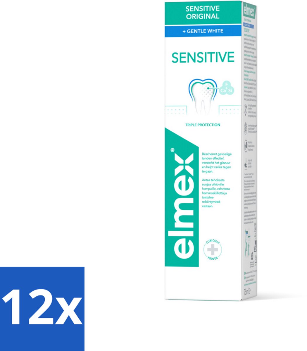12 x Elmex Tandpasta Sensitive Gentle White 75 ml - Tandpasta - Mondhygiëne - Tanden Witte - Tandvleesbescherming - Bacteriënverwijdering