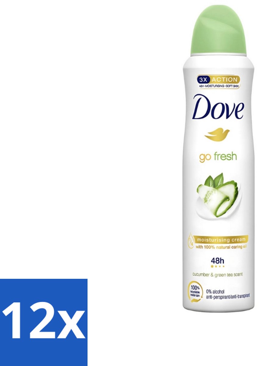 12 x Dove - Deodorant - Go Fresh Cucumber & Green Tea - Frisse en kalmerende geur - 250 ml - Cucumber & Green Tea Deodorant - Deodorant Spray - Fris Geur - Zweetbescherming - Geur Van Komkommer