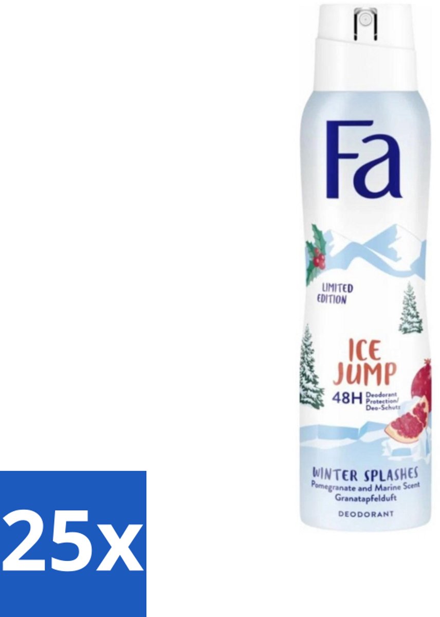 25 x Fa - Deodorant Spray - Winter Splashes Ice Jump - Koel - 48 uur Bescherming - 150 ml - Deodorant Spray - Winter Splashes Ice Jump - 48 Uur Bescherming - Koel - Fris
