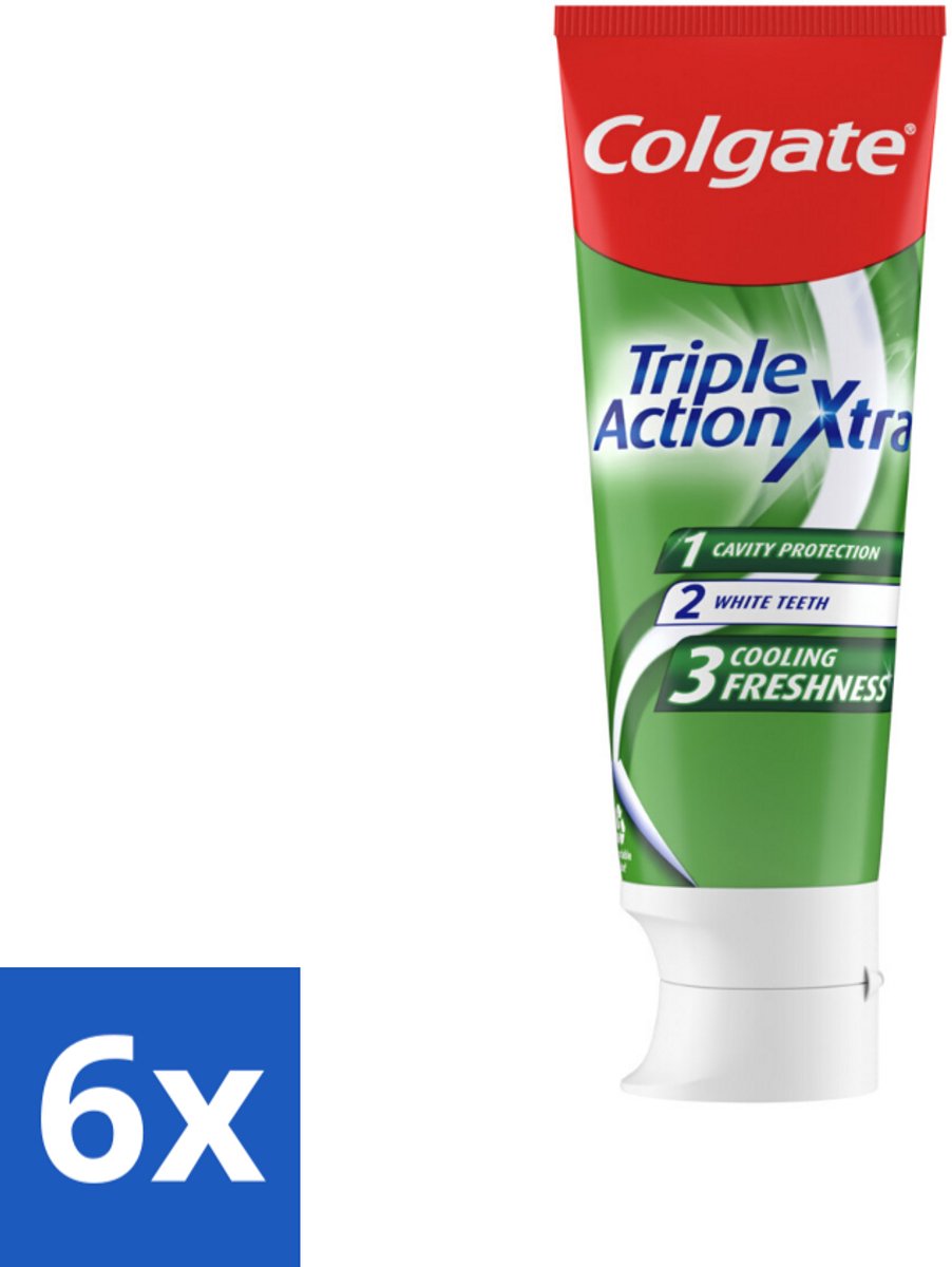 6 x Colgate Tandpasta Triple Action Extra Fresh 75 ml - Tandpasta - Gaatjes - Tanden - Frisse Adem - Witte Tanden
