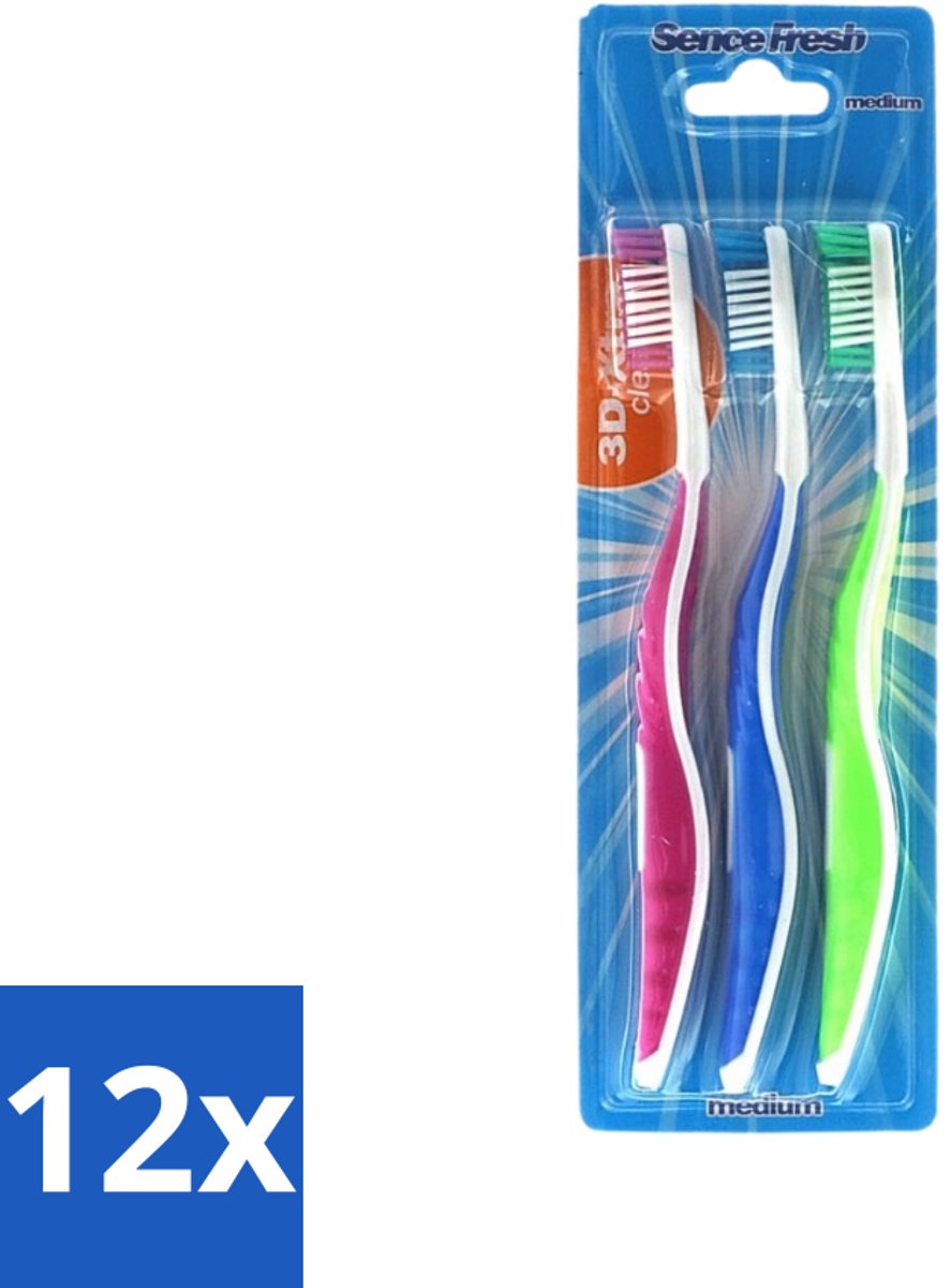 12 x Sence - Fresh 3D-Extra Clean - Tandenborstels - Medium - 3 Tandenborstels - Tandenborstel - Tandenborstels - Tandenborstel 3d - Tandenborstel Extra Clean - Tandenborstel Medium