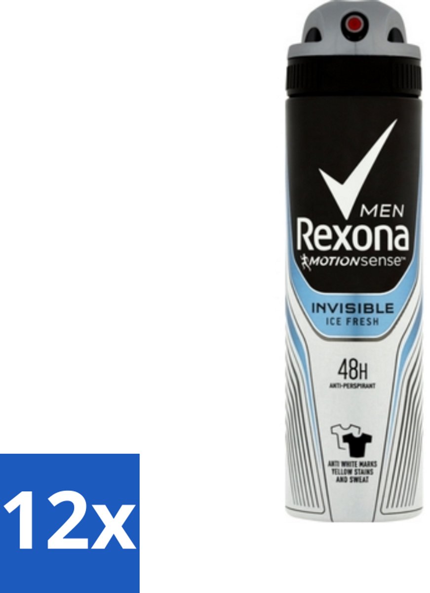 12 x Rexona Men - Invisible Ice Fresh - Deodorant Spray - 150 ml - Deodorant Spray - Zweetbescherming - Lichaamsgeur - Mannelijke Deodorant - Frisheid