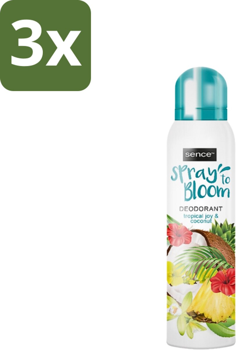 3 x Sence - Tropical Joy & Coconut - Deodorant - Exotisch - 150 ml - Tropisch - Kokos - Exotisch - Deodorant - Frisheid