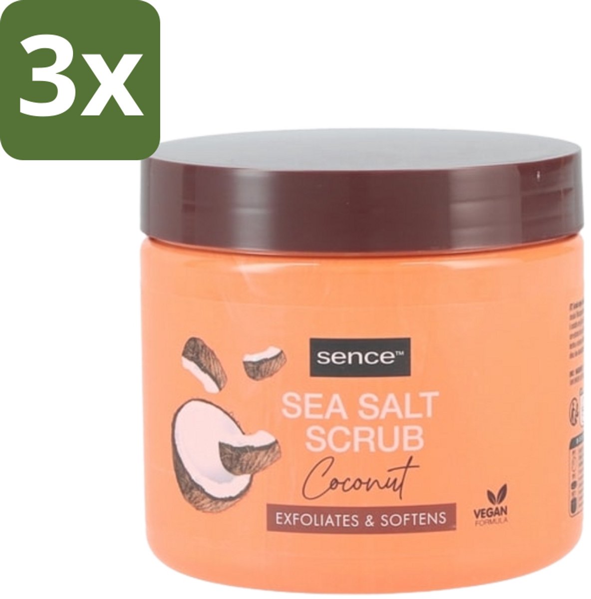 3 x Sence - Coconut - Bodyscrub - Verzorgend - 500 g - Bodyscrub Kokos - Huid Verzorging - Exfolieer Huid - Zeezout Scrub - Kokos Geur