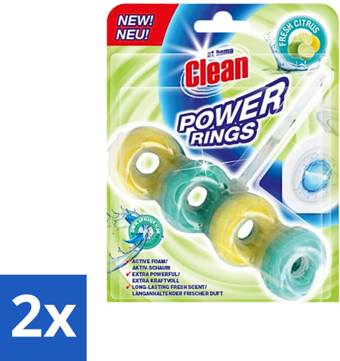 2 x At Home - Clean - Toiletblok - Power Rings - Fresh Citrus - Extra Sterk - 1 Blok - Toiletblok - Toilet Reinigen - Citrusgeur - Power Rings - Toilet Reinigingsblok